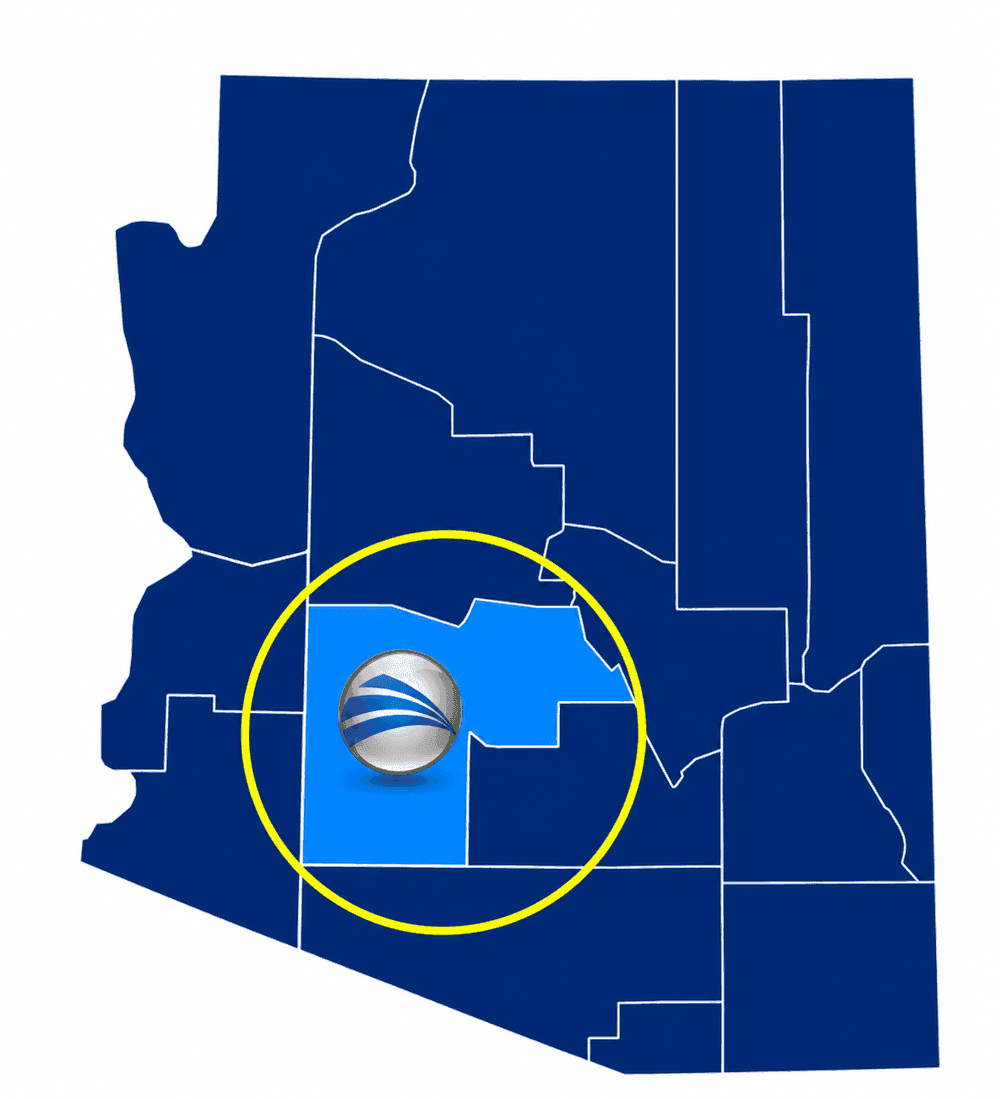Map of Arizona with Maricopa County highlighted, where Blue Chip Auto Glass is based
