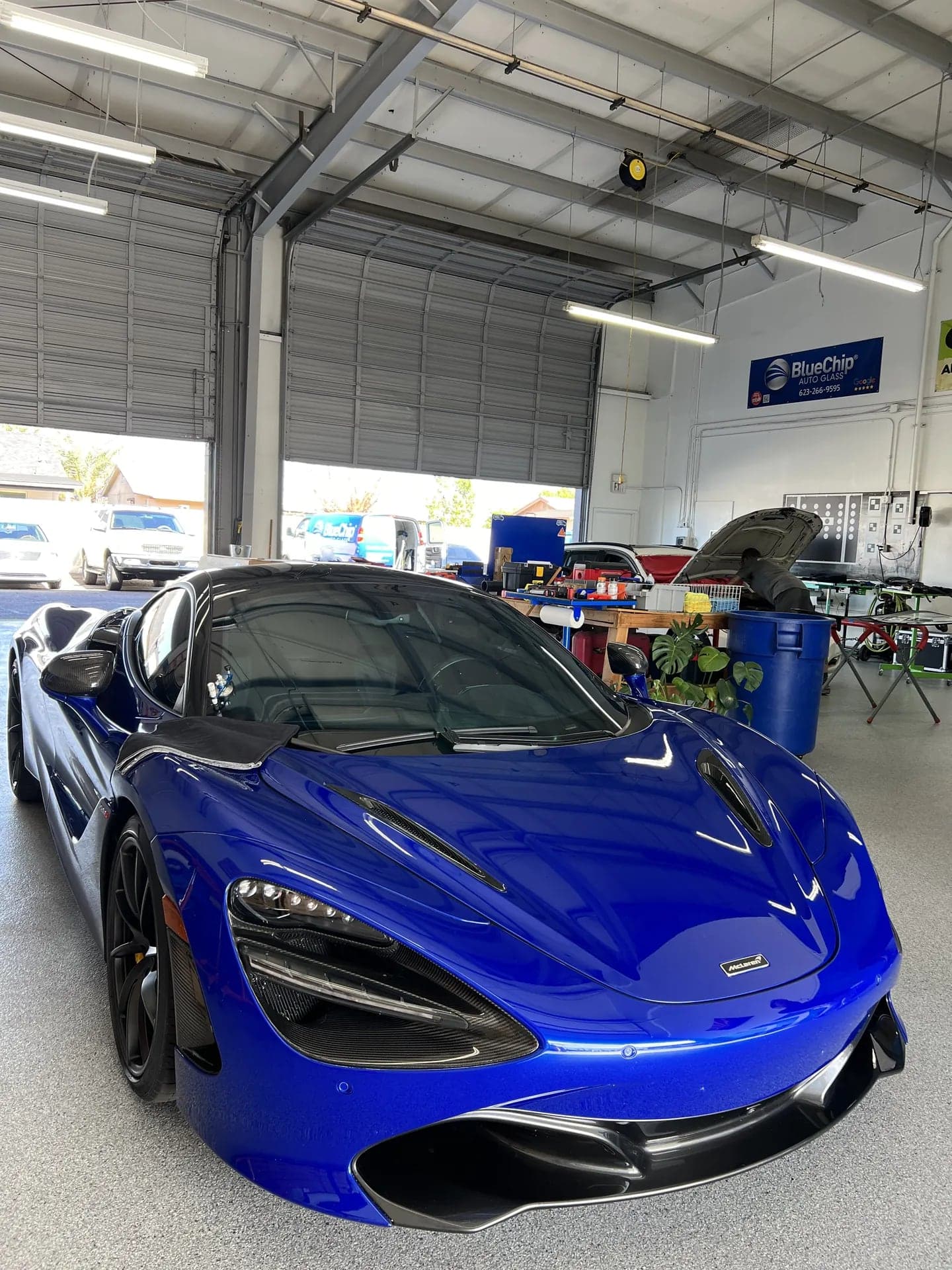Blue McLaren 720S in the Blue Chip shop