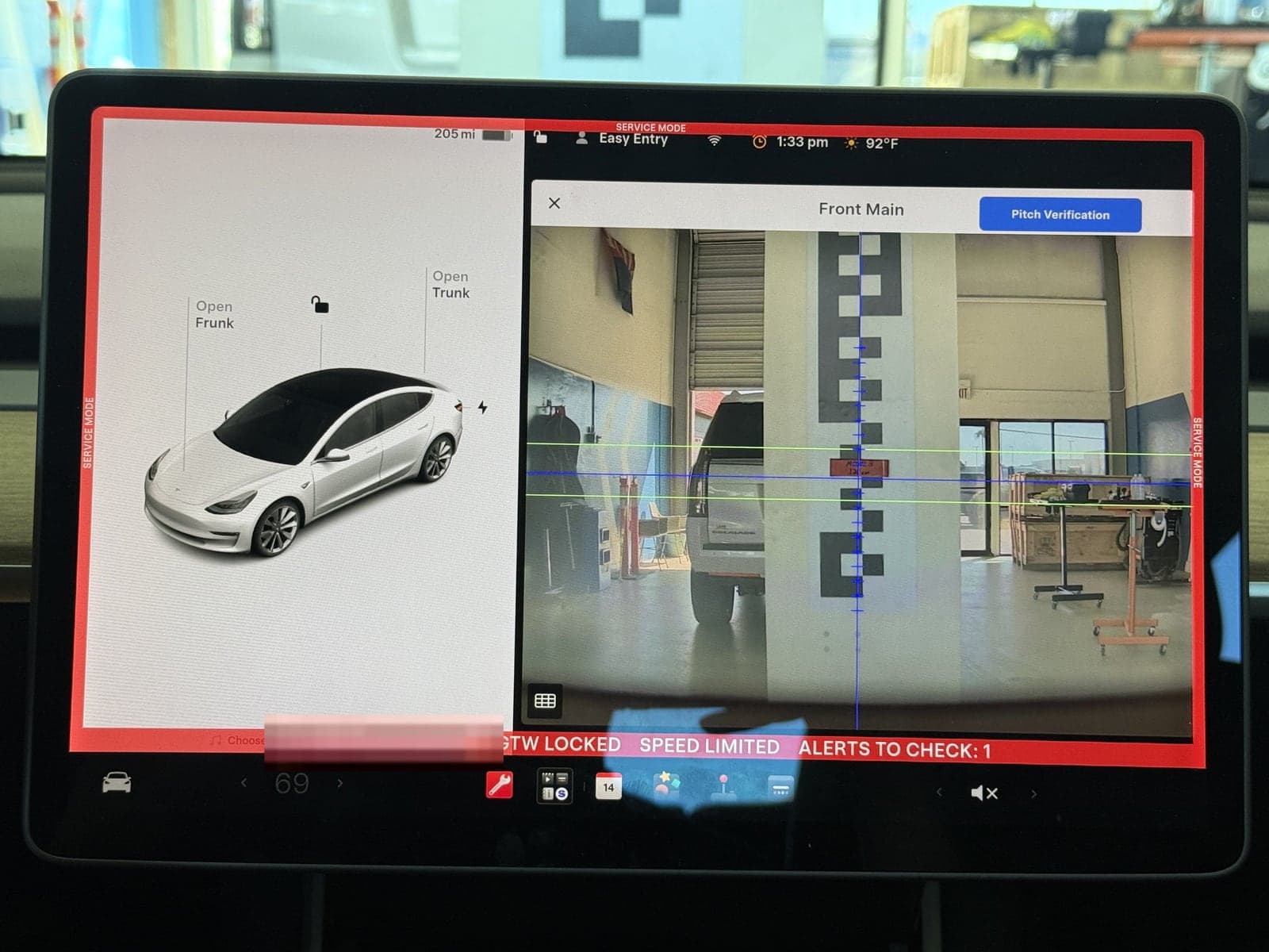 Tesla Pitch Verification screen for the Front Main camera
